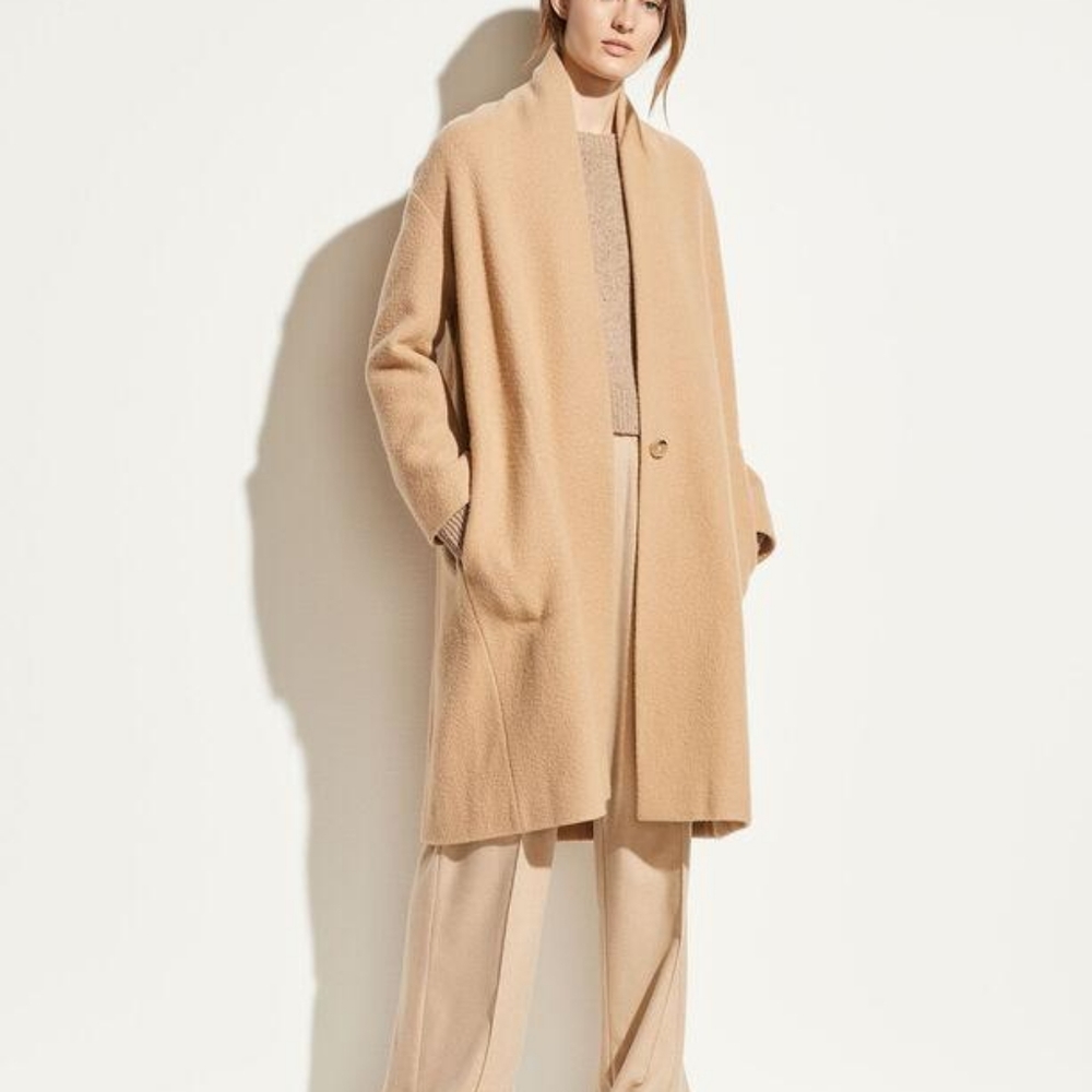 NWT VINCE collarless wool coat camel color sz M